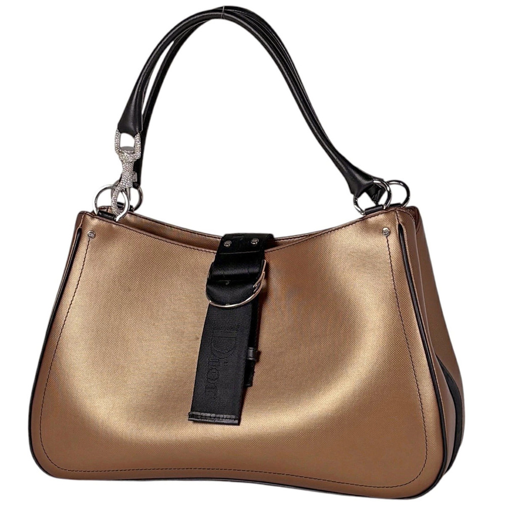 Christian Dior Hardcore Handbag Rhinestone Enamel Leather Brown